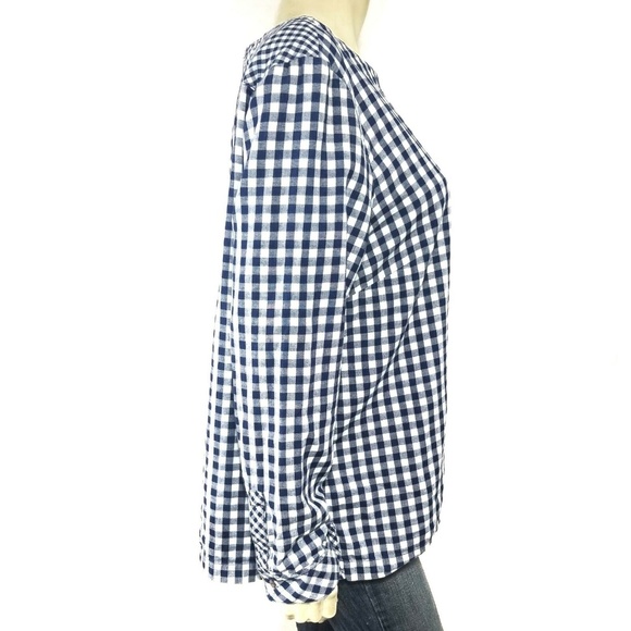 J. Jill Blue and White Gingham Check Boxy Blouse - Picture 2 of 5